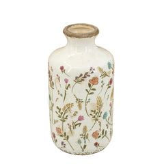 D4.3x8.3" Ceramic Cylinder Vase with Multi-Colored Floral Motifs