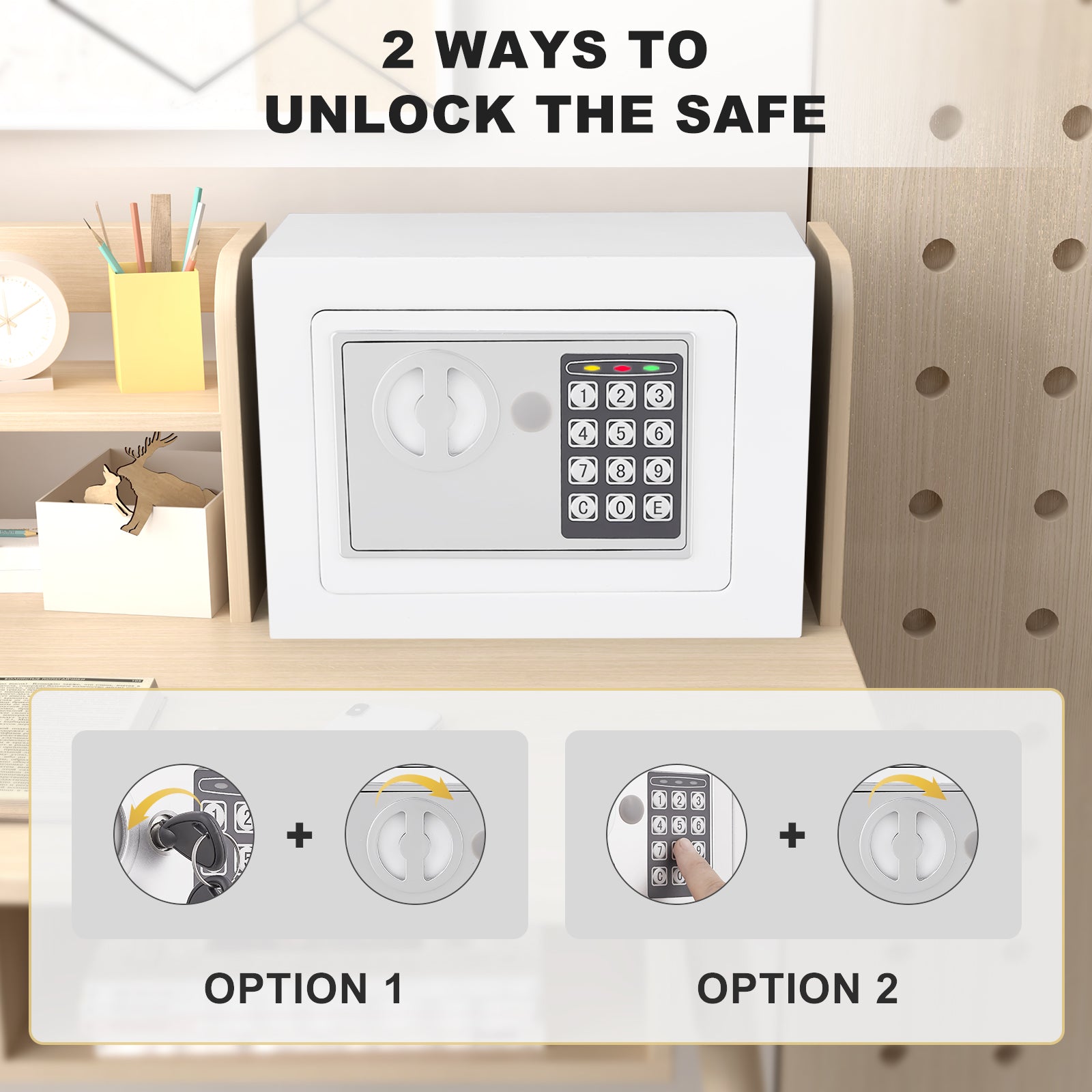 Secure Safe With Key And Password Money Home Safe, 0.23 Cubic Feet Small Safe, Mini Storage Cabinet, Suitable For Home Use, Can Store Money, Documents, And Valuable Items