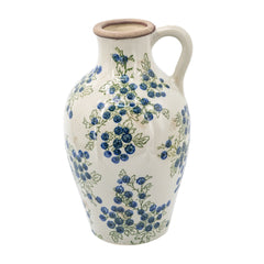 7.5x7.3x12" White Ceramic Vase With Blue Berry Motif