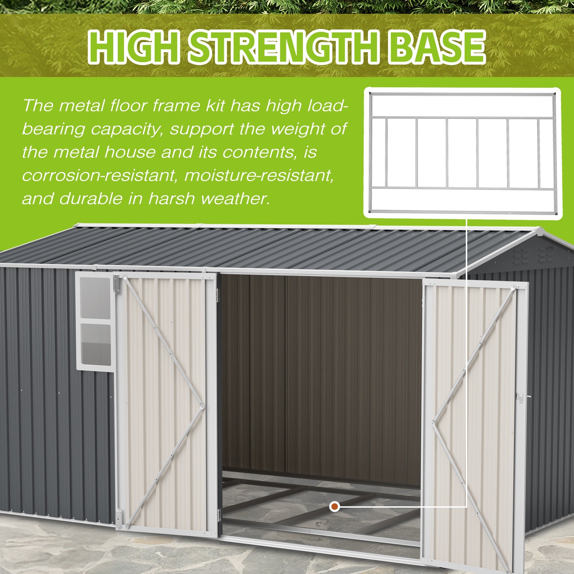 8x12 Ft Storage Shed Outdoor, XL Heavy-Duty Steel Building with Window – Features Hinged Gray Doors & 4 Air Vents for Backyard, Garden, Patio (Gray)
