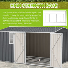 8x12 Ft Storage Shed Outdoor, XL Heavy-Duty Steel Building with Window – Features Hinged Gray Doors & 4 Air Vents for Backyard, Garden, Patio (Gray)