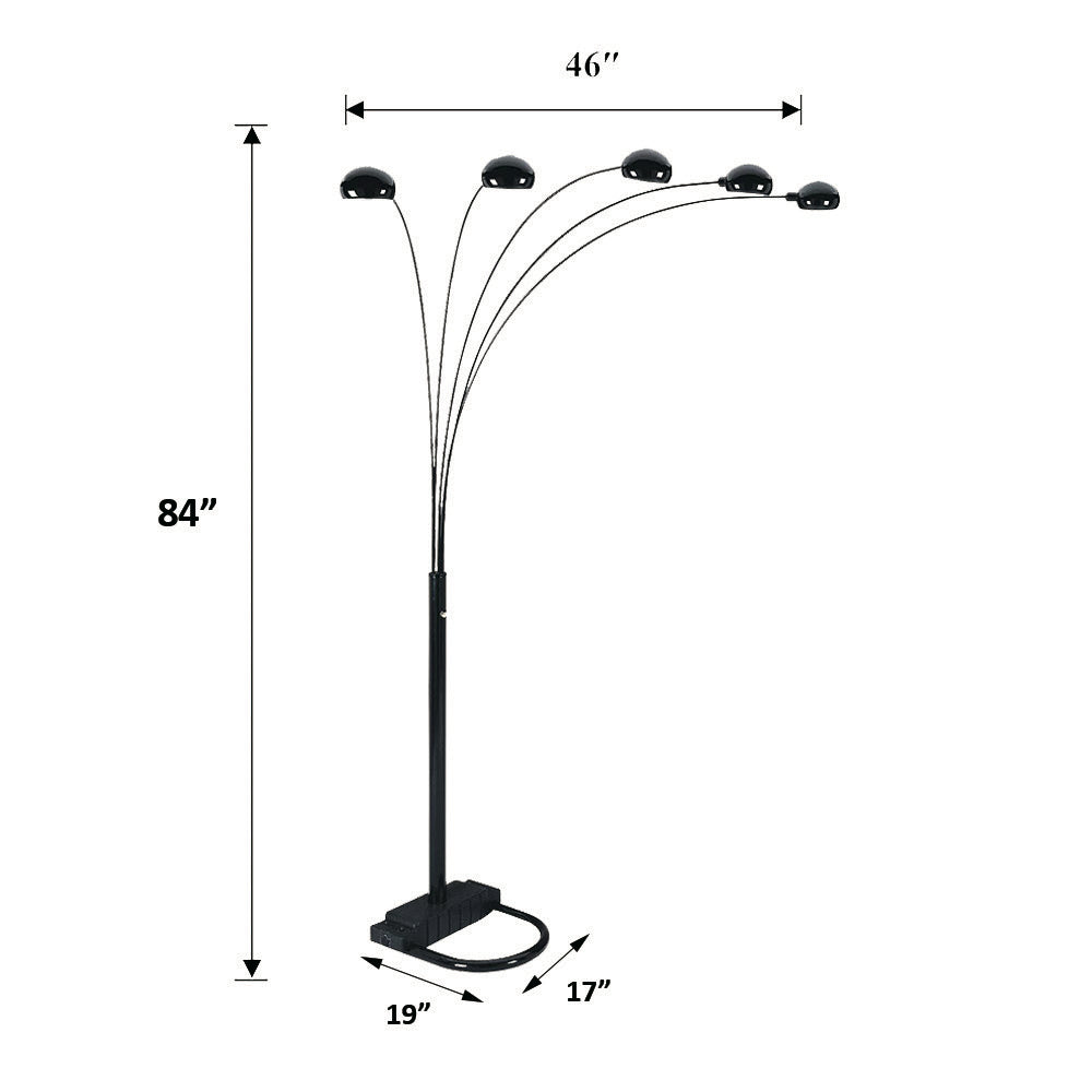 84"H BLACK 5-HEAD CAP STYLE FLOOR LAMP (1PC/CTN) (2.51/32.63)