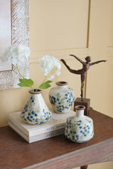 S/3 White Ceramic Mini Vases With Blue Berry Motif