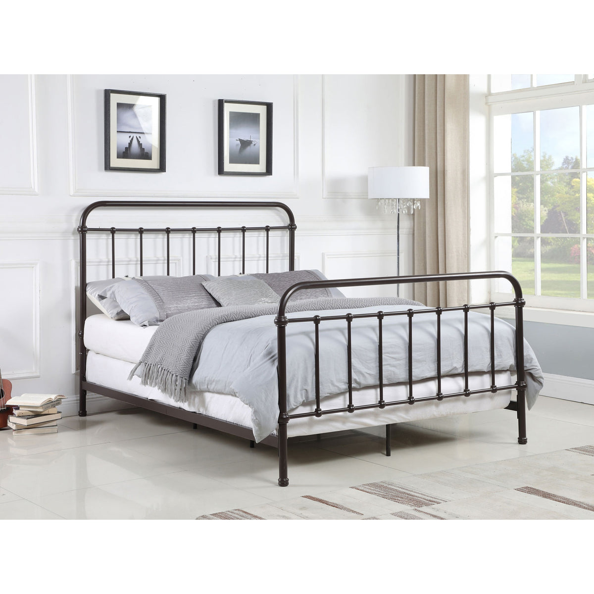 Olaleye Dark Bronze Queen Metal Spindle Panel Bed