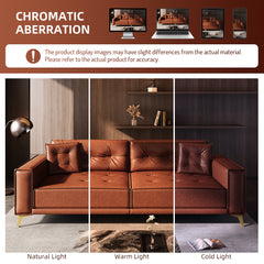 92.1"King Size Pull Out Sofa Bed,3-in-1 Faux Leather Convertible Sleeper Sofa with Ultra Wide Armrests,Tufted Modern Sofa,4-Seater Couch with 2 Pillows for Living Room,Light Brown(Old SKU:W1885S00209)