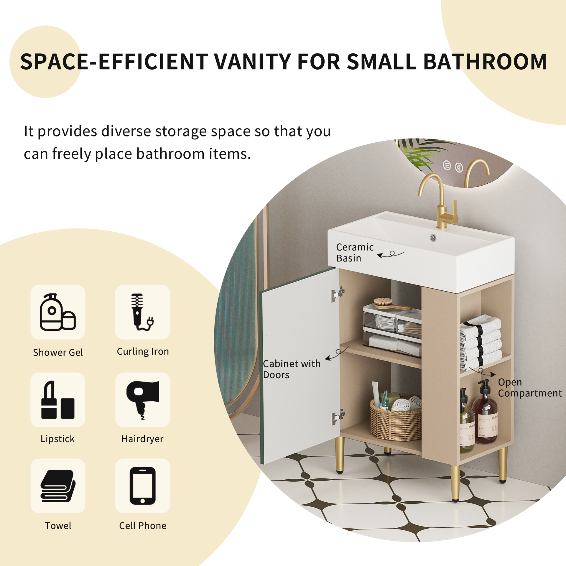 21.6" Open-Shelving Vanity with Ceramic Sink and Soft-Close Door, Cloakroom Storage Cabinet on Right Side, Assembly Required, Green Finish. 24VB06-21LVR CONTACT SELLER FOR STOCK-W1920S00190