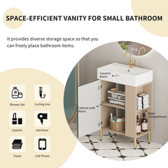 21.6" Open-Shelving Vanity with Ceramic Sink and Soft-Close Door, Cloakroom Storage Cabinet on Right Side, Assembly Required, Green Finish. 24VB06-21LVR CONTACT SELLER FOR STOCK-W1920S00190