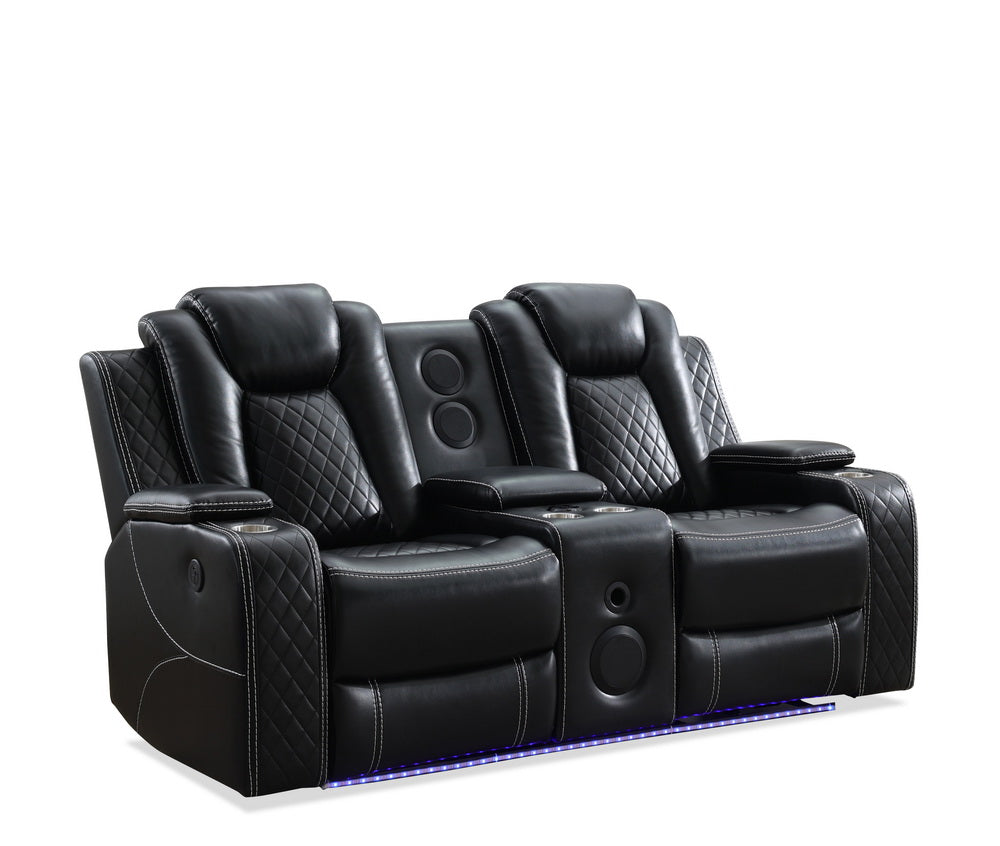 MSPM070 Power reclining loveseat with Speaker/ LED Strip / USB charging port / cup holders / storage BLACK color