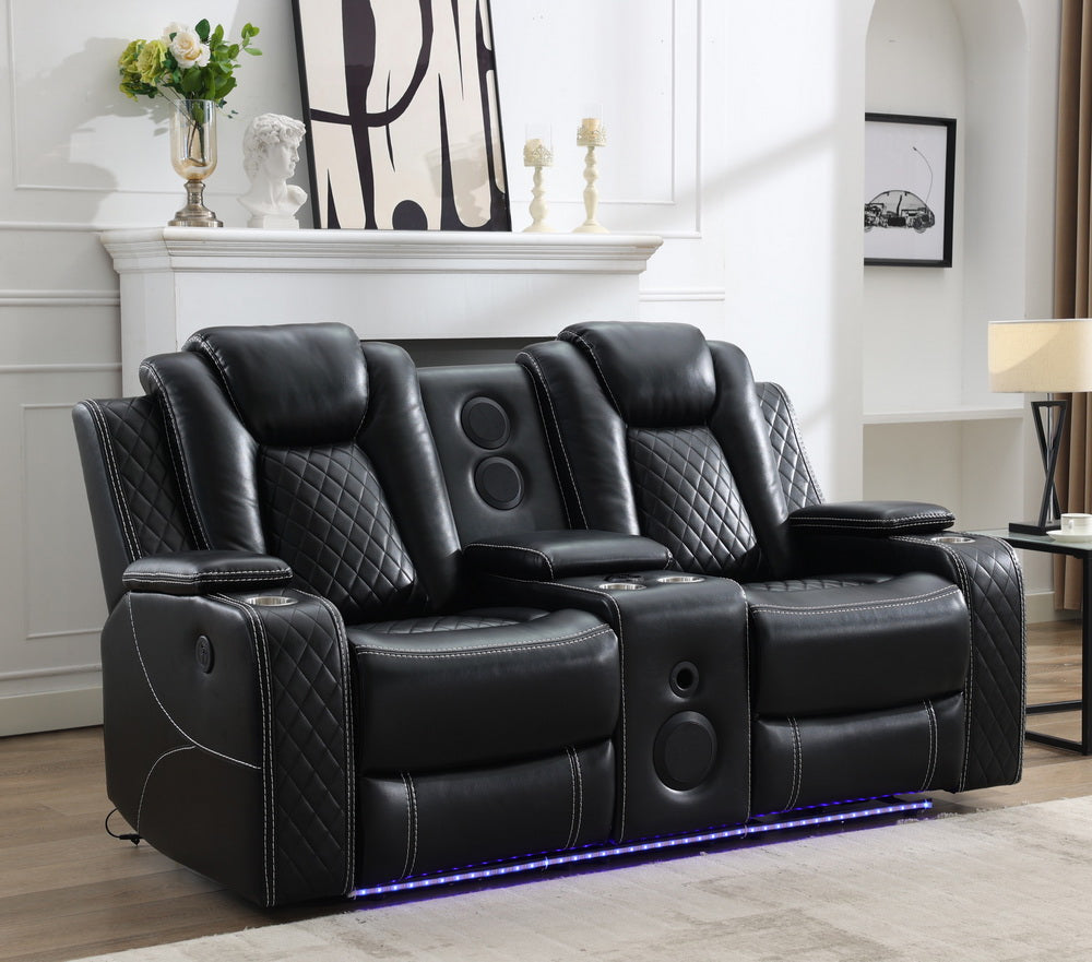 MSPM070 Power reclining loveseat with Speaker/ LED Strip / USB charging port / cup holders / storage BLACK color