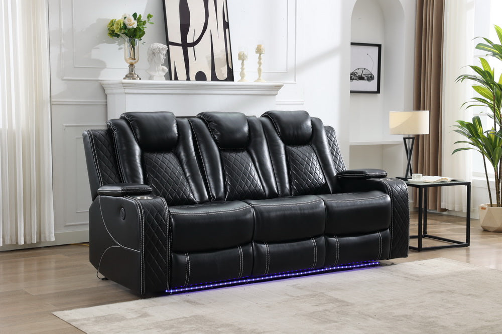 MSPM070 3+2 Power reclining sofa with DDT / LED Strip / reading light / USB charging port / cup holders / storage BLACK color