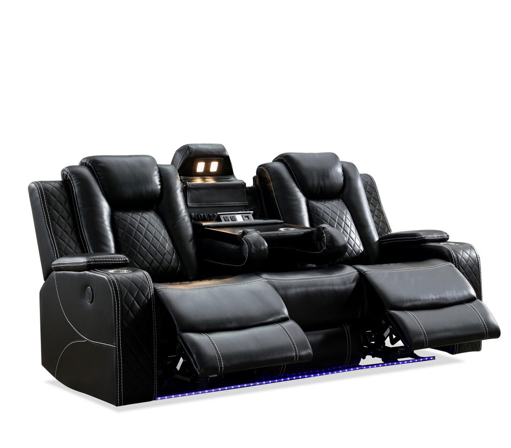 MSPM070 3+2 Power reclining sofa with DDT / LED Strip / reading light / USB charging port / cup holders / storage BLACK color