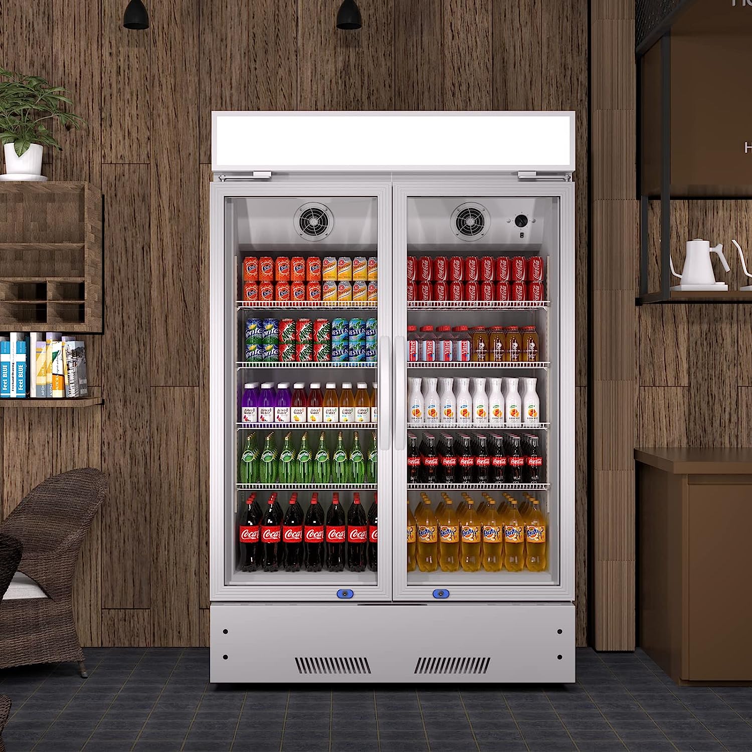 Commercial Refrigerator 2 Glass Door Reach In Cooler, Commercial Display Merchandiser Fridge, Capacity 17.1 cuft, ETL Approved, Silver