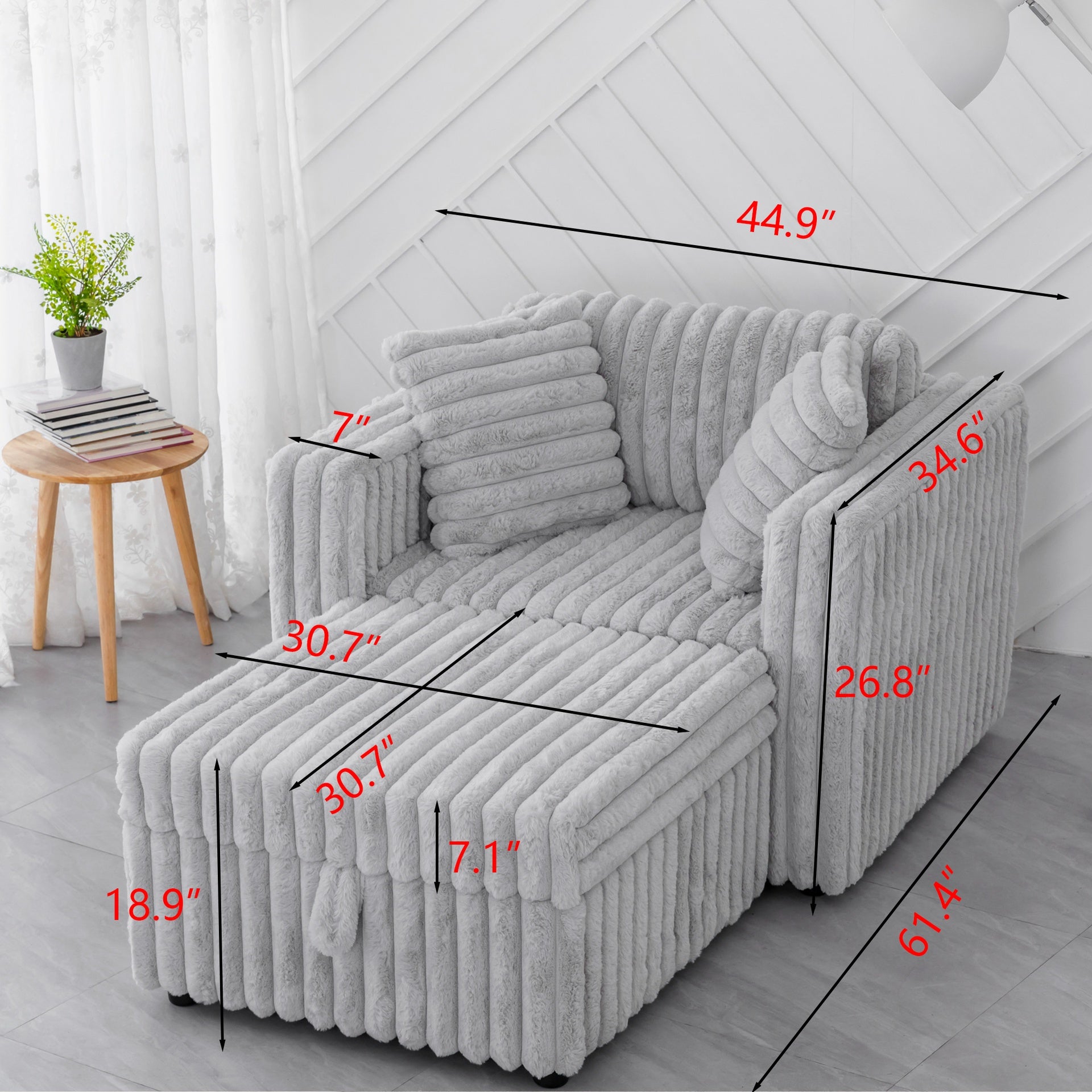 44.9"Soft  Modular Sofa Single - Very Comfortable & Stylish. Matches 30.7" Ottoman with Hydraulic Lift. Ideal for Bedroom & Living Room, Light gray