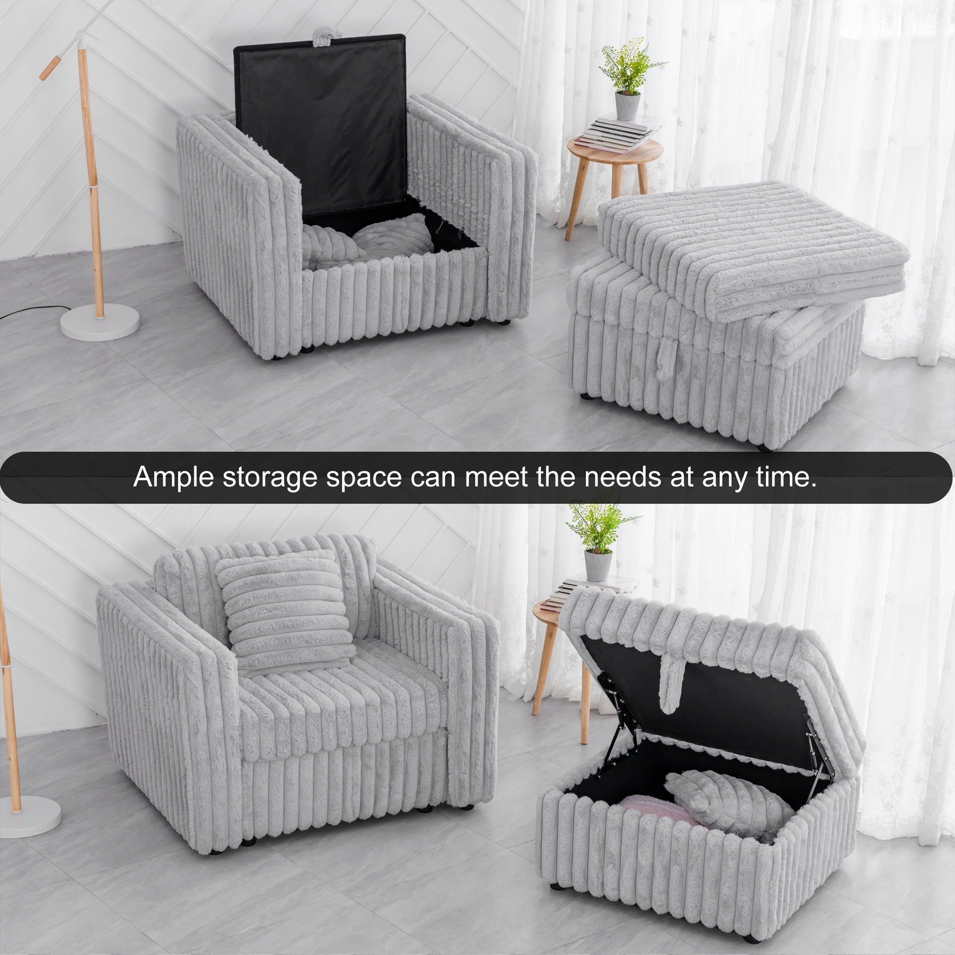 44.9"Soft  Modular Sofa Single - Very Comfortable & Stylish. Matches 30.7" Ottoman with Hydraulic Lift. Ideal for Bedroom & Living Room, Light gray