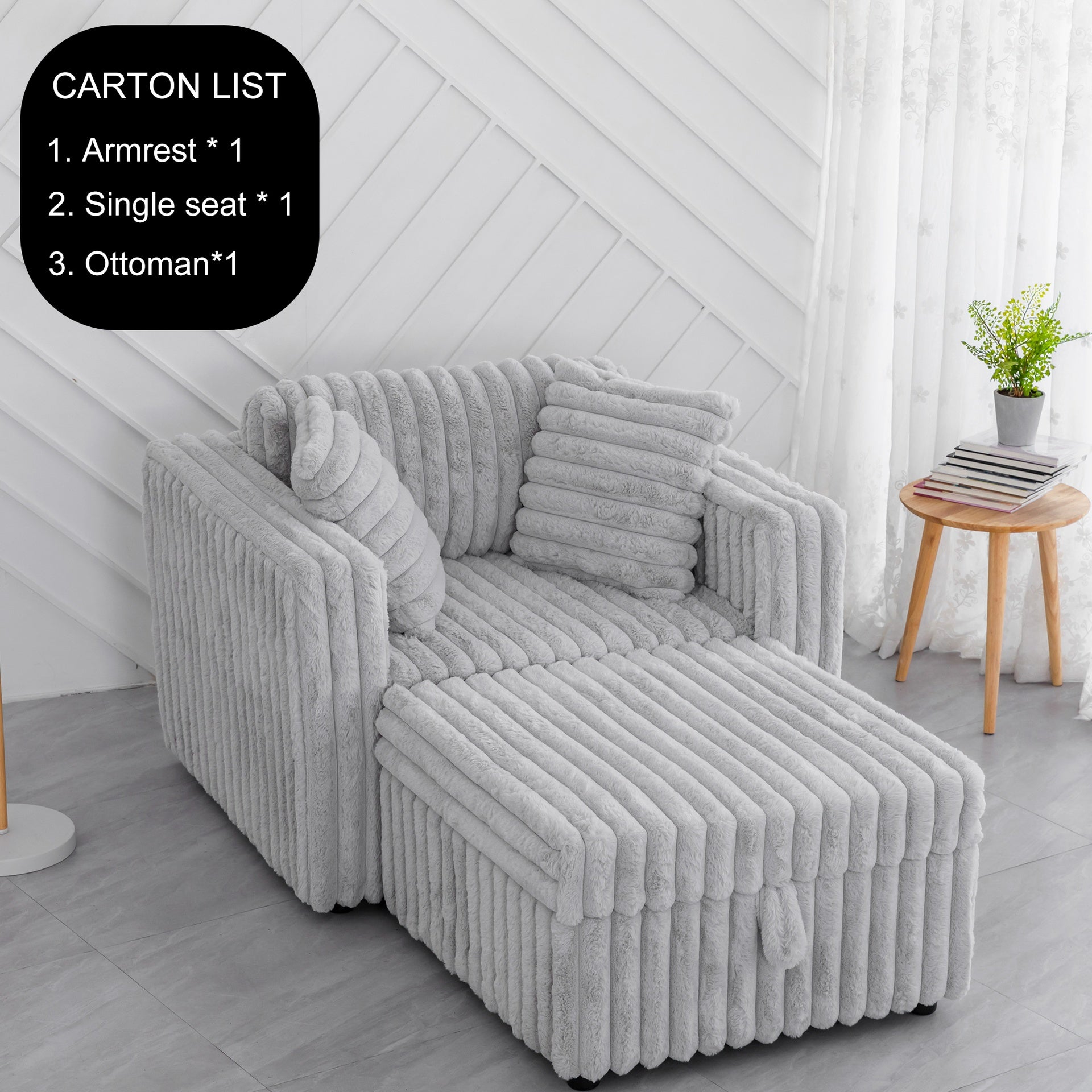 44.9"Soft  Modular Sofa Single - Very Comfortable & Stylish. Matches 30.7" Ottoman with Hydraulic Lift. Ideal for Bedroom & Living Room, Light gray