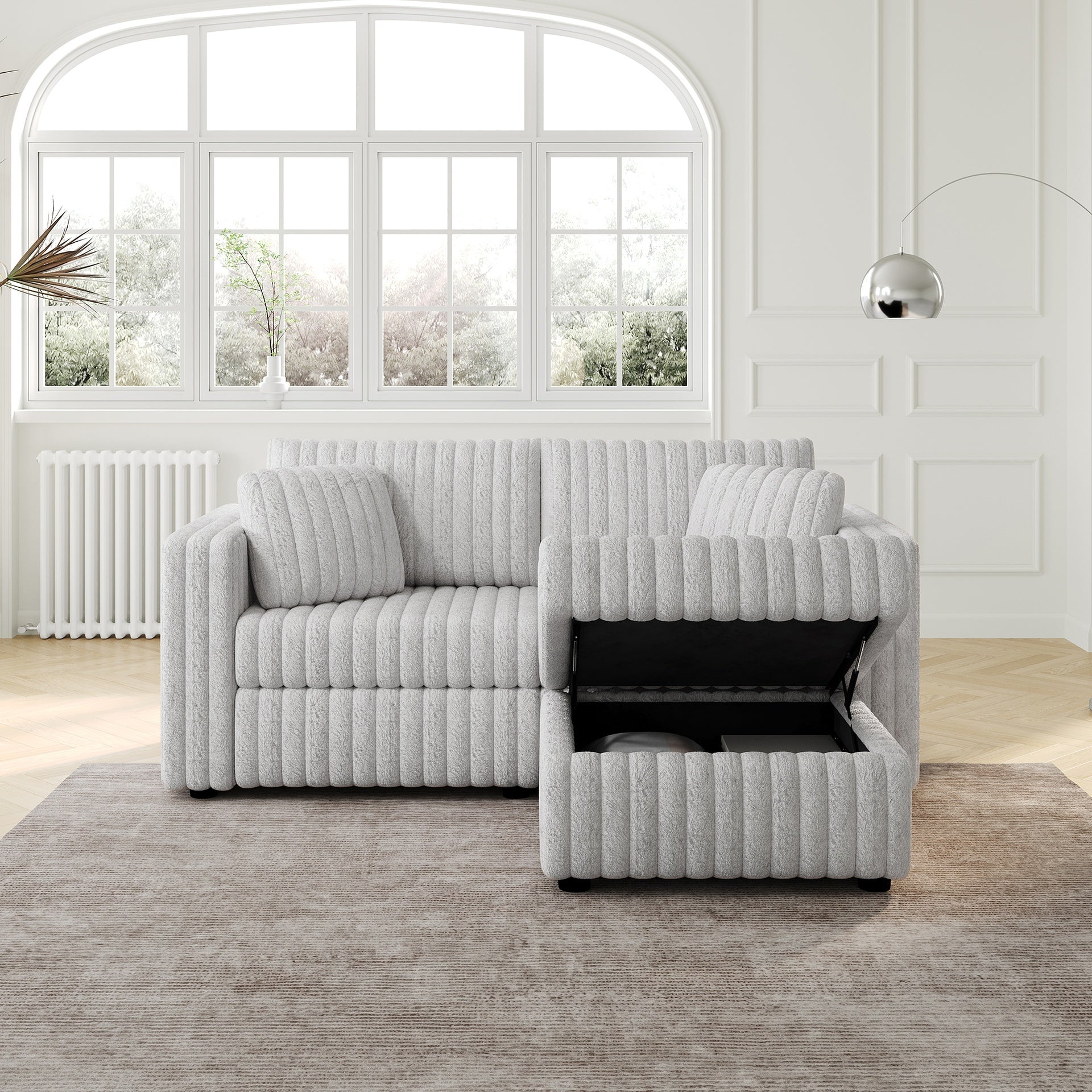 75.6"Soft  Modular 2-person Sofa with Hydraulic Lift. Highly Comfortable & Stylish. Matches 30.7" Ottoman. Ideal for Bedroom & Living Room. Light gray