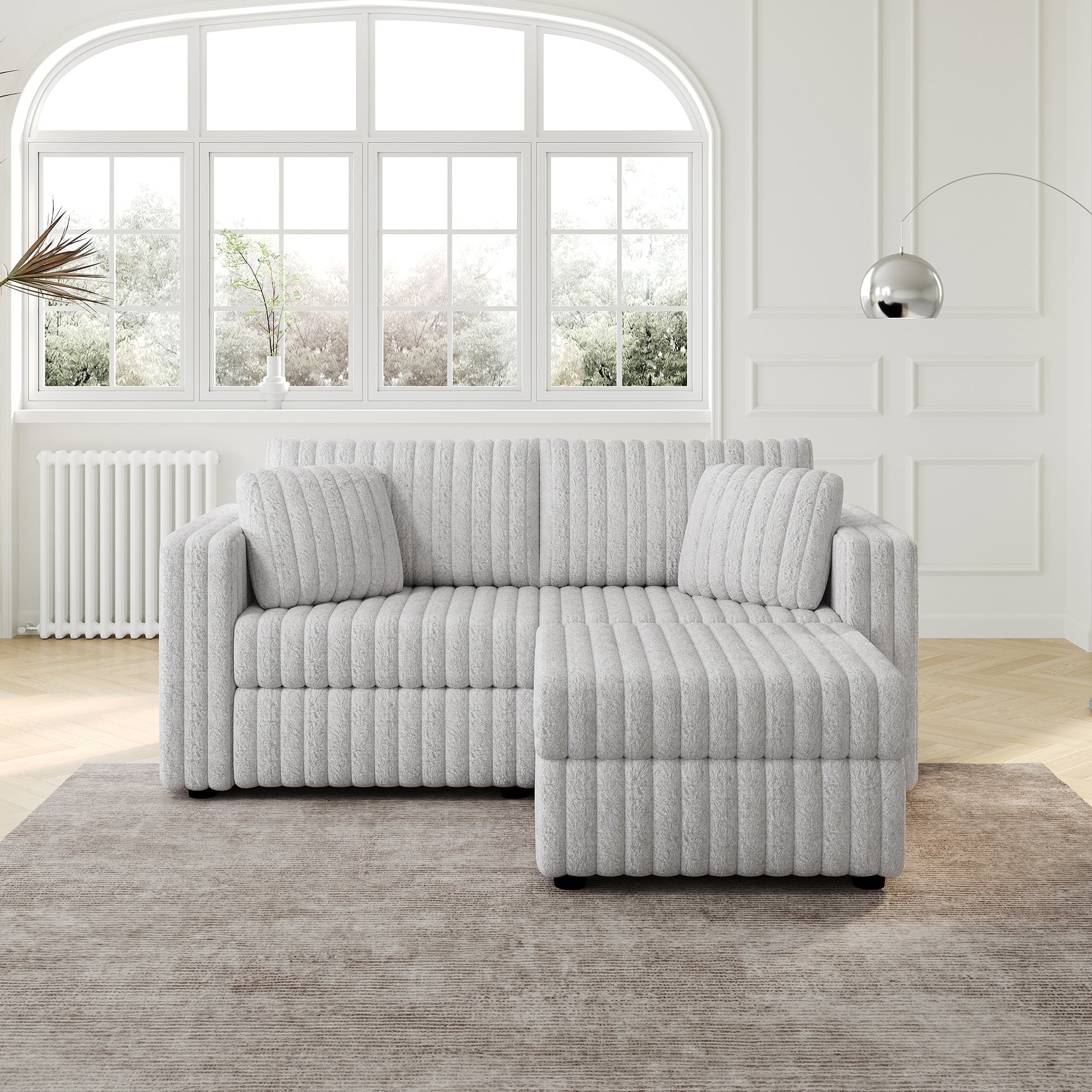 75.6"Soft  Modular 2-person Sofa with Hydraulic Lift. Highly Comfortable & Stylish. Matches 30.7" Ottoman. Ideal for Bedroom & Living Room. Light gray