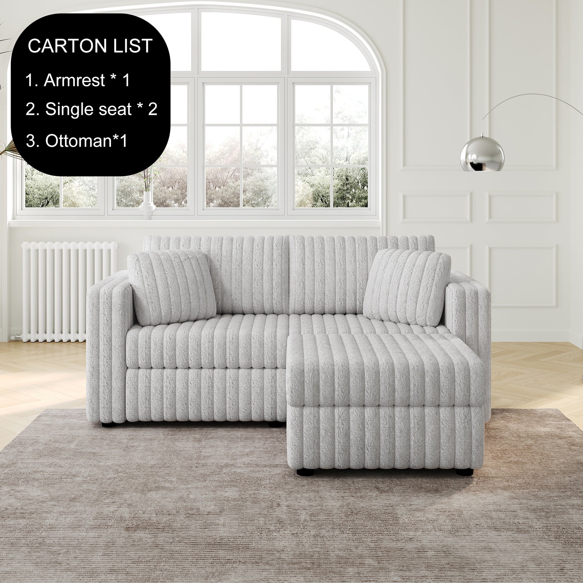 75.6"Soft  Modular 2-person Sofa with Hydraulic Lift. Highly Comfortable & Stylish. Matches 30.7" Ottoman. Ideal for Bedroom & Living Room. Light gray