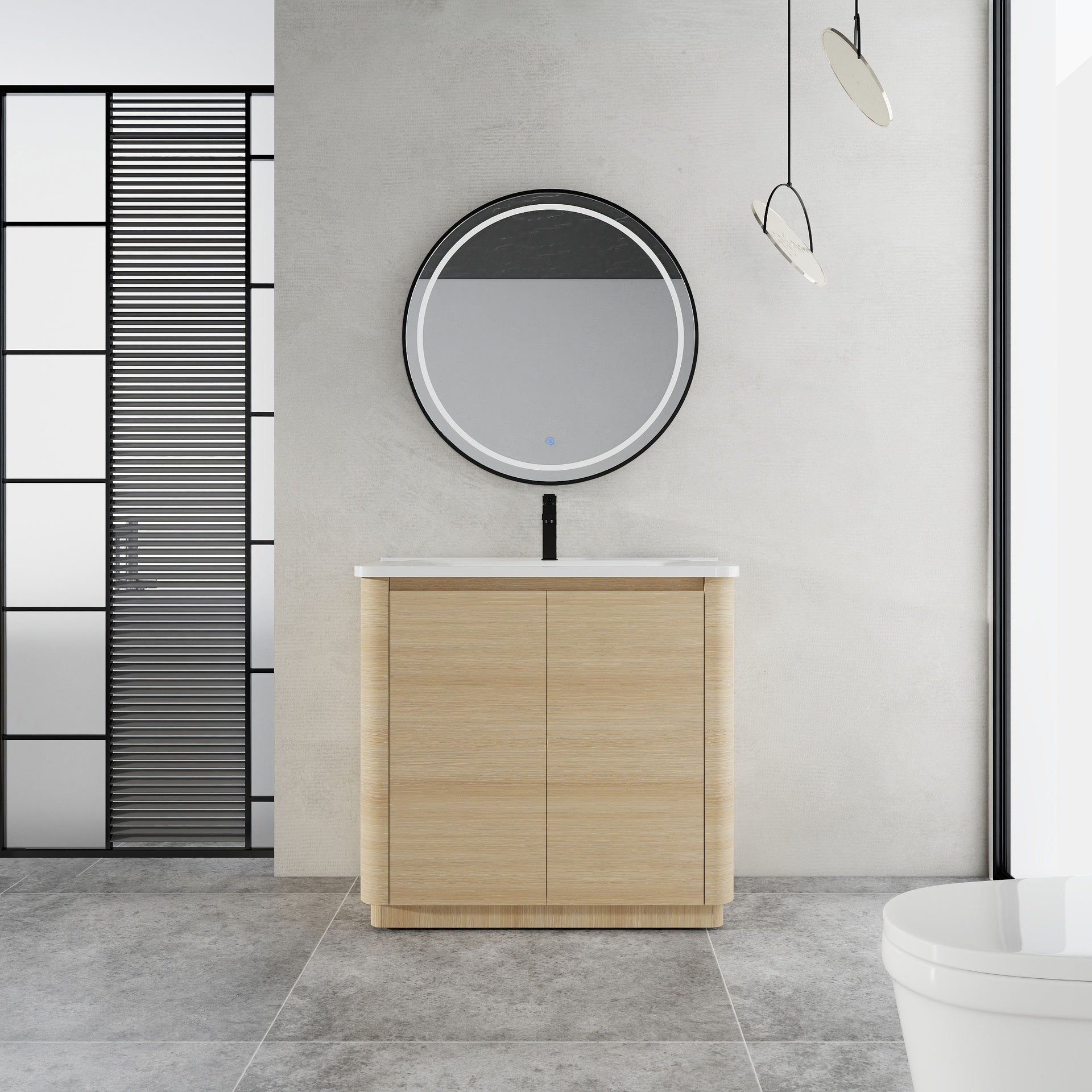 36'' Freestanding Bathroom Vanity with White Ceramic Sink & 2-Soft-Close Door, KD-Packing, Plywood