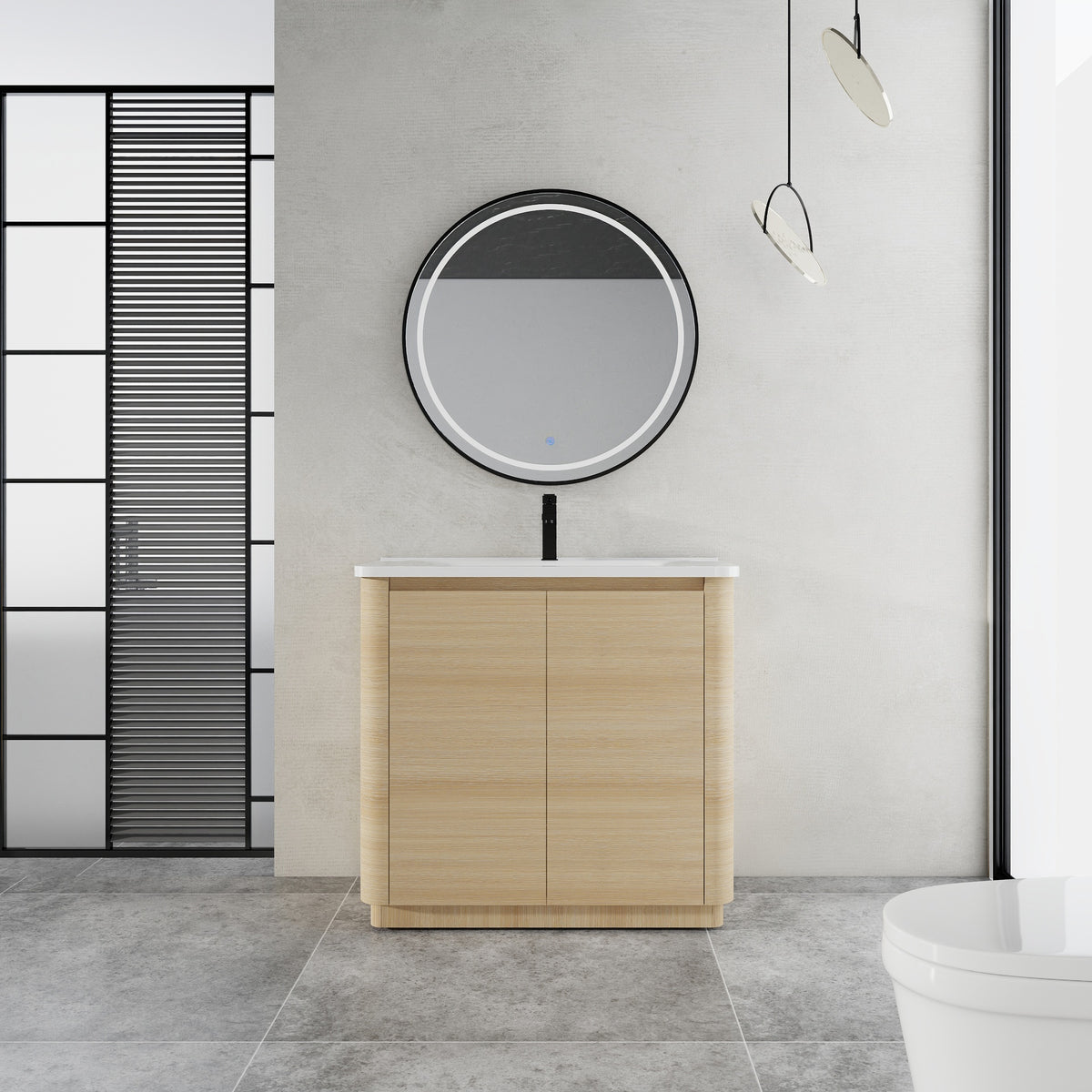 36'' Freestanding Bathroom Vanity with White Ceramic Sink & 2-Soft-Close Door, KD-Packing, Plywood
