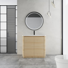 36'' Freestanding Bathroom Vanity with White Ceramic Sink & 2-Soft-Close Door, KD-Packing, Plywood