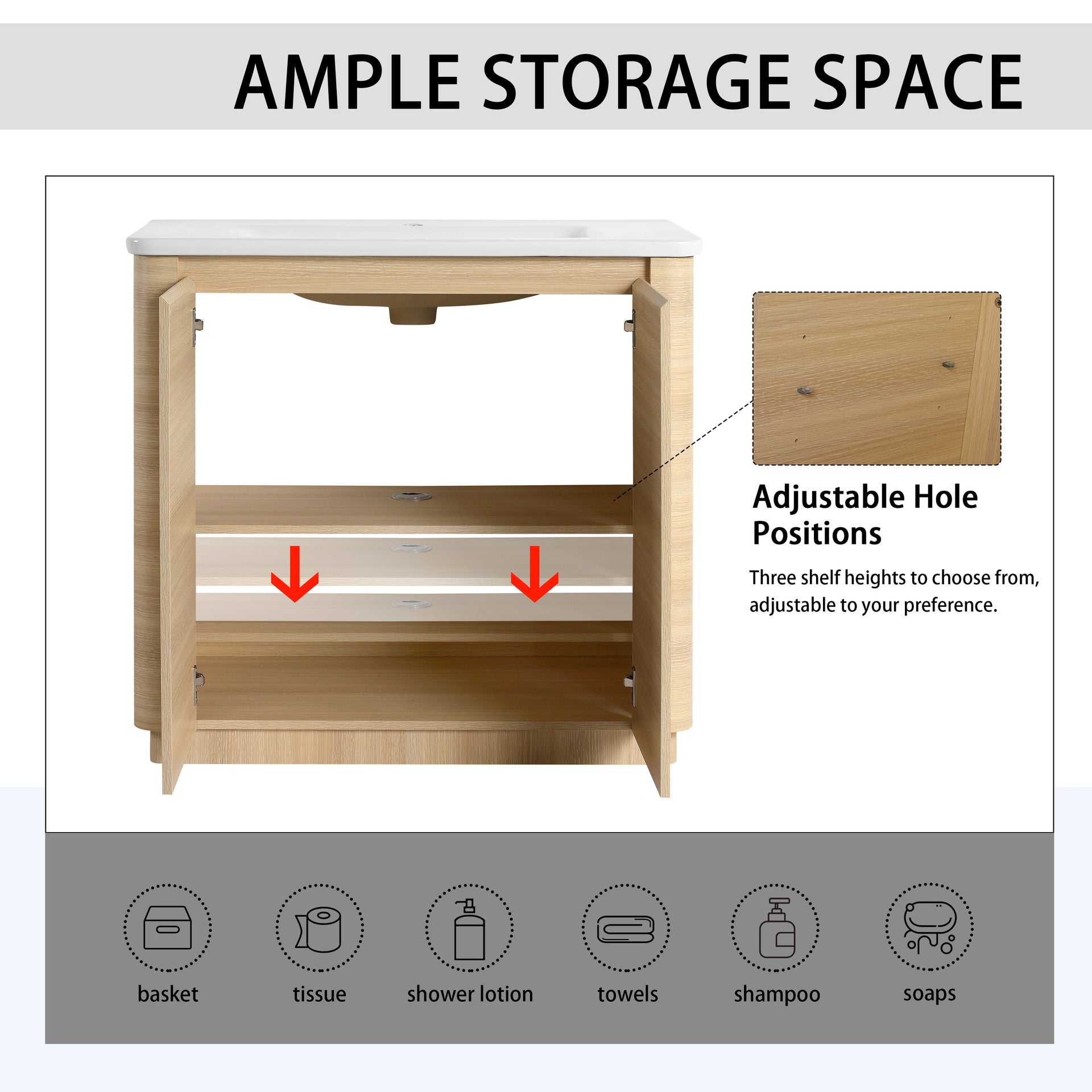 36'' Freestanding Bathroom Vanity with White Ceramic Sink & 2-Soft-Close Door, KD-Packing, Plywood