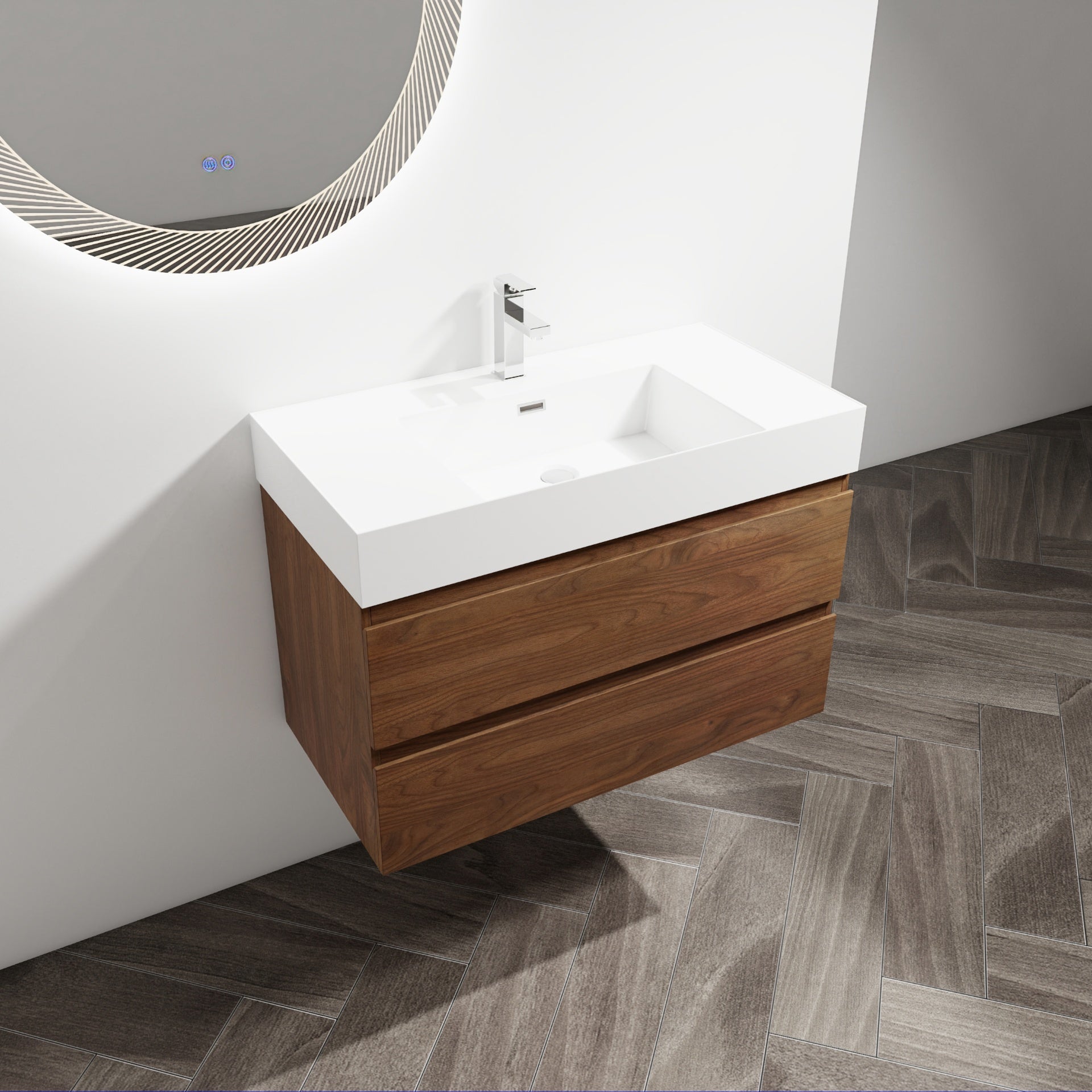 36" Wall-Mounted Bathroom Vanity With Resin Sink, 2-Soft Close Drawers, KD-Package