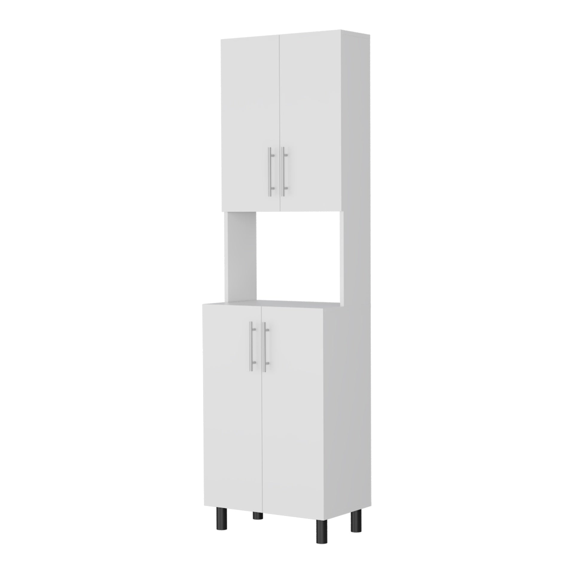 FM FURNITURE Ko Vaya Double Cabinet Kitchen Pantry with Open Storage. White