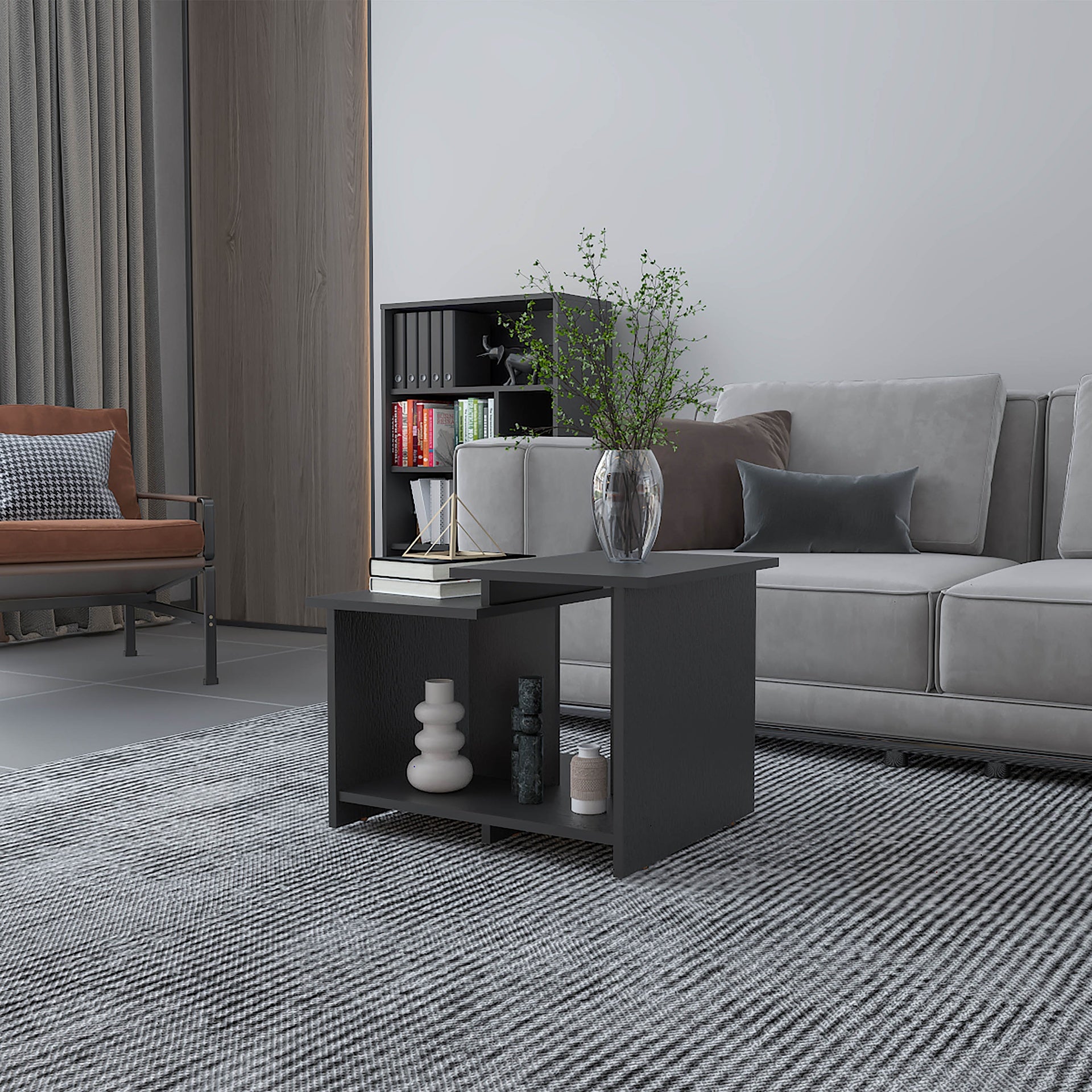 FM FURNITURE Naco Coffee Table with Open Storage, Melamine Finish, Natural Oak