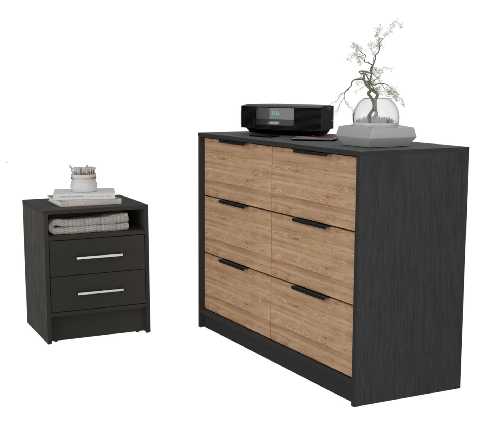 2-Piece Bedroom Set, Nightstand and Dresser, Wenge and Light Oak