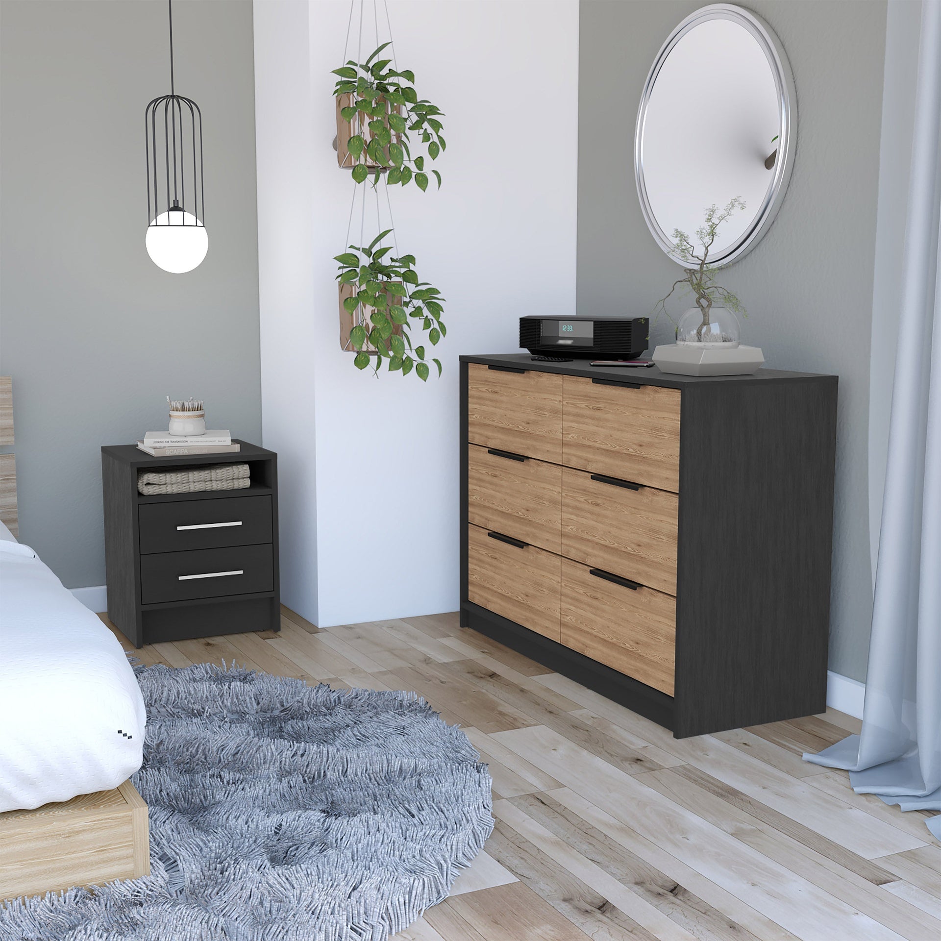 2-Piece Bedroom Set, Nightstand and Dresser, Wenge and Light Oak