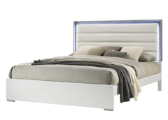 Olivia Contemporary Style 5 Pc Full Bedroom Set with LED Headboard Made with Wood in White (NJ Inventory)