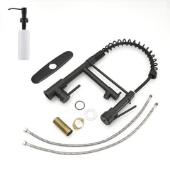Kitchen Sink Faucet with Soap Dispenser, Kitchen Faucet with Pull Down Sprayer 2 Modes 304 Stainless Steel Single Handle Single Hole Pull down Black Faucet