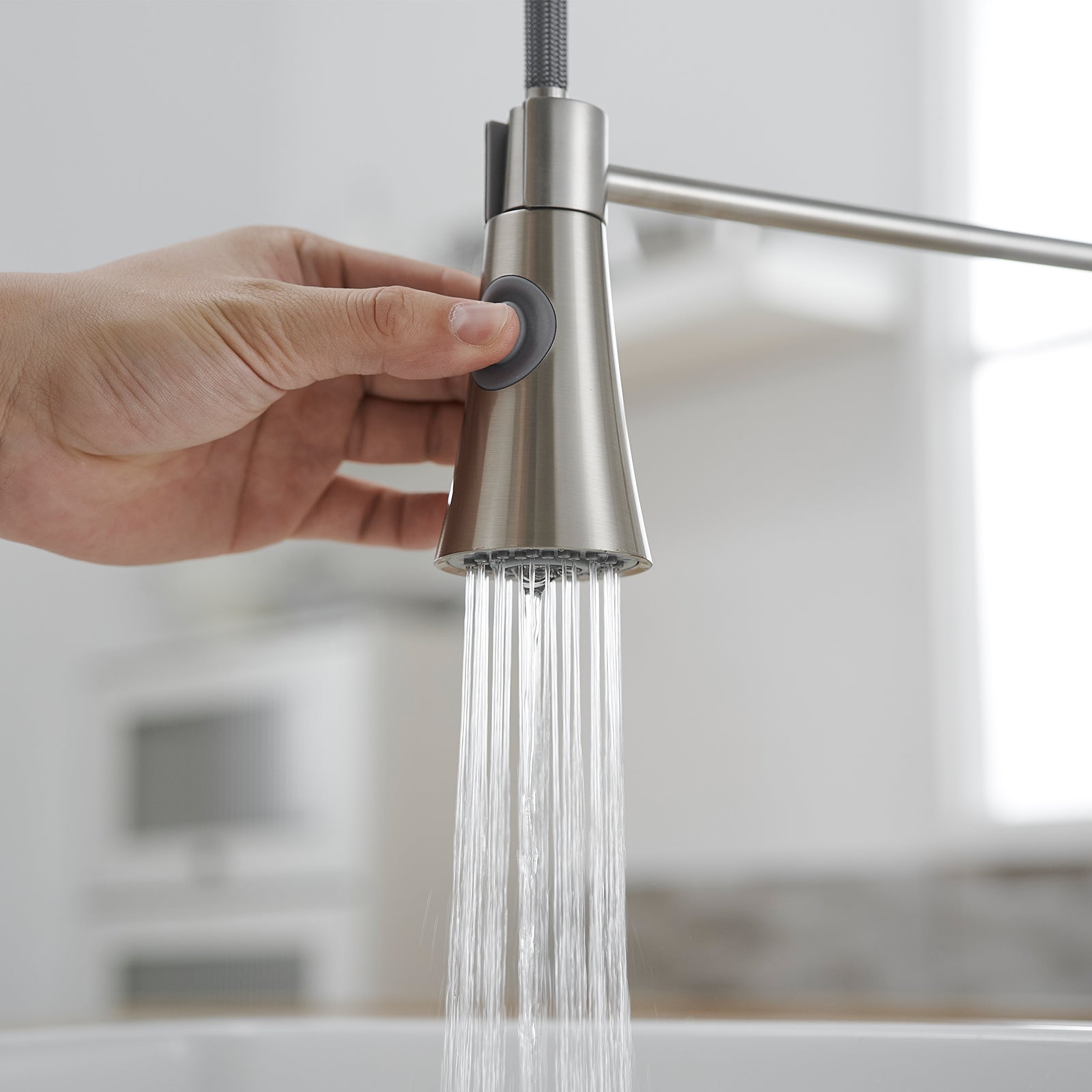 Commercial Brushed Nickel Kitchen Faucet with Pull out Sprayer, Single Handle Single Lever Kitchen Sink Faucet