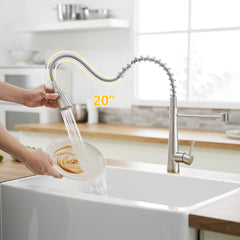Commercial Brushed Nickel Kitchen Faucet with Pull out Sprayer, Single Handle Single Lever Kitchen Sink Faucet