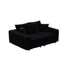 82.7 "Plush Corduroy 3-Seat Sofa,Modern Comfy Upholstered Sofa Cloud Couch,Deep Seat Couches with Soft Pillows and 1 Ottomans,Convertible Sofa Lounge Chair,Black (Old SKU:W1885S00150)