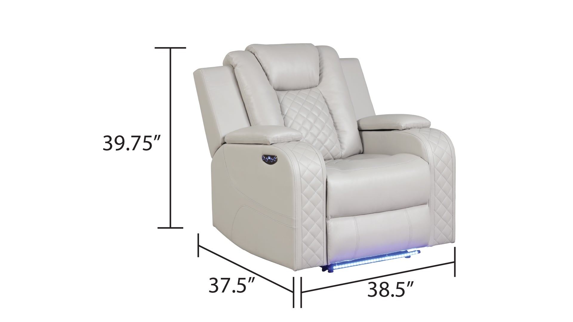BENZ LED & Power Recliner 3 PC Made With Faux Leather in Ice (NJ INVENTORY)