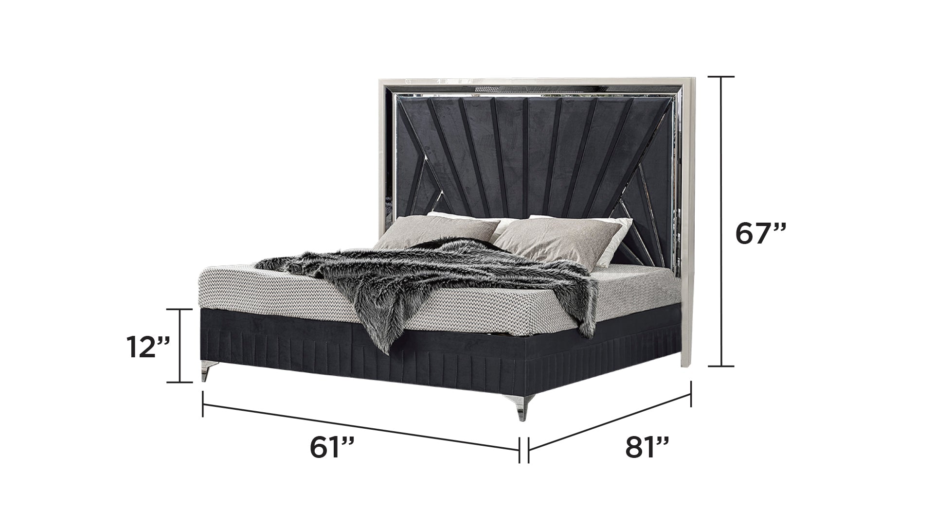 Lavita Modern & Contemporary Style 5 Pc Queen Upholstered Bedroom Set Made with Wood and Gold Accents in River Sand Grey (NJ Inventory)