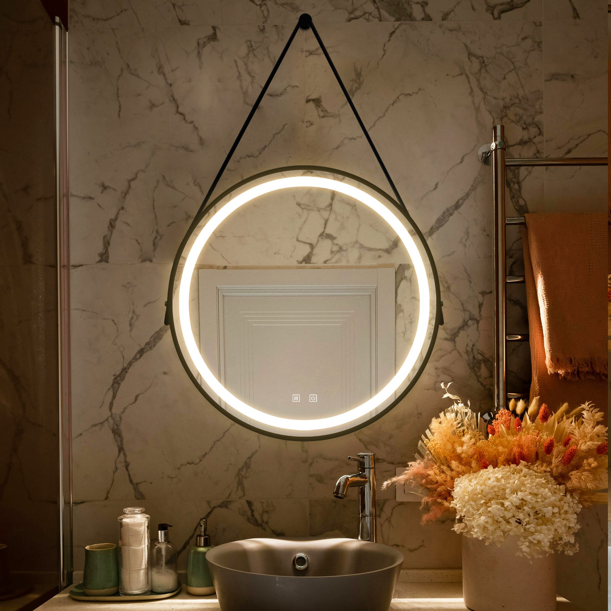 32inch Bathroom Led Classy Vanity Mirror with focused backplane,Black aluminum alloy frame,High Lumen,Dimmable Touch,Wall Switch Control, Anti-Fog ,CRI 95 Adjustable 3000K-4500K-6000K ,IP54 Waterproof