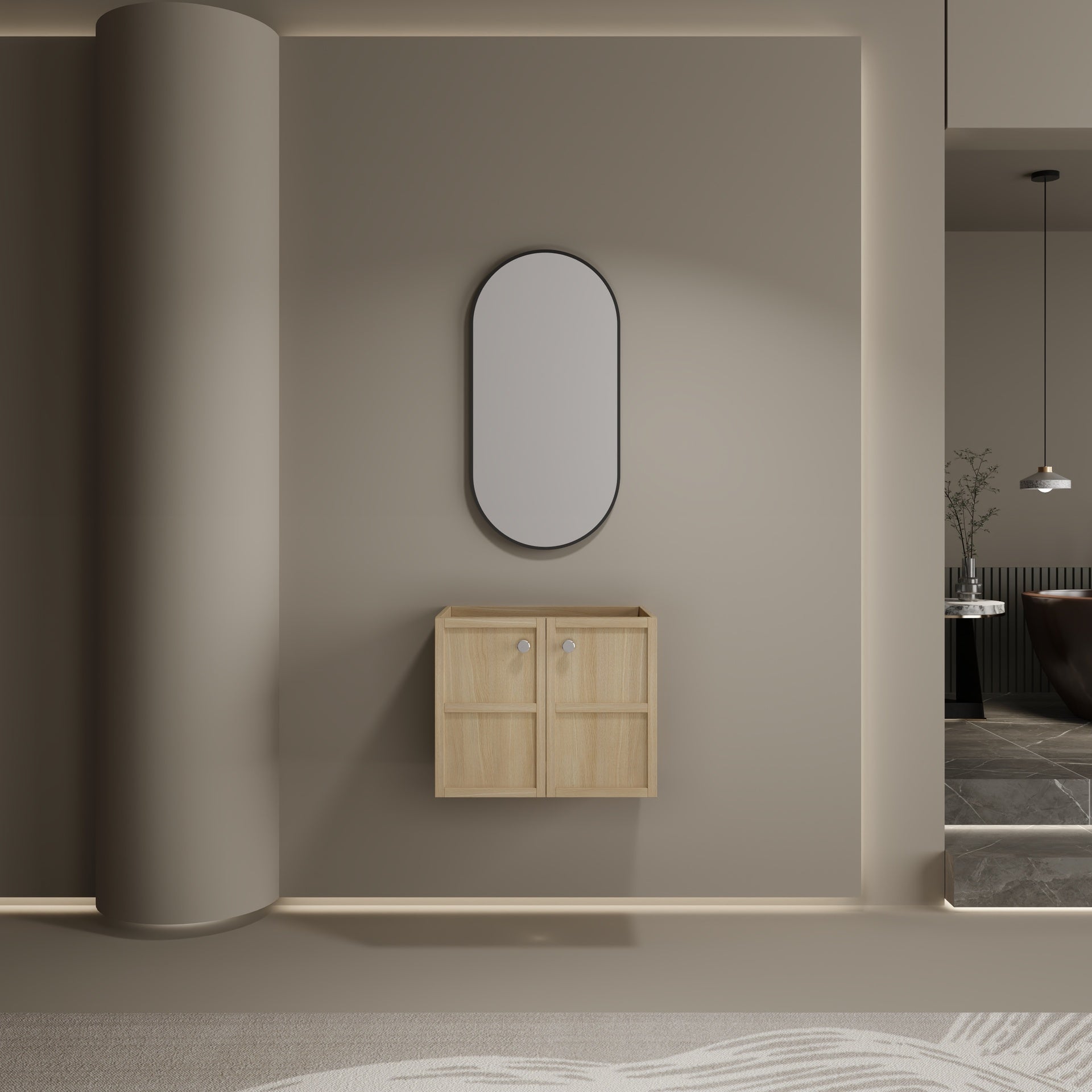 24" Wall-Mounted Bathroom Vanity, 2-Soft Closing Door, Oak, Plywood (Excluding Sink)