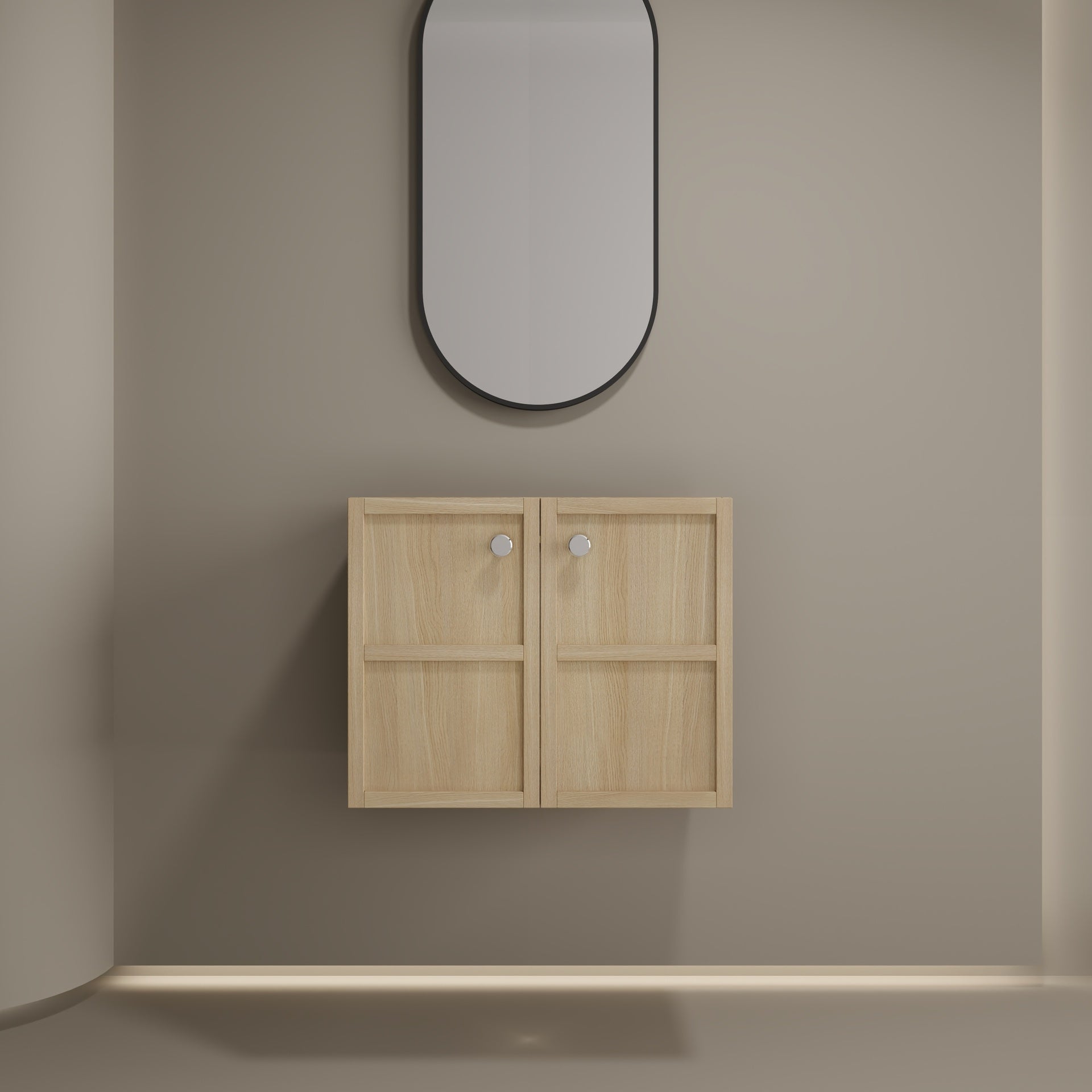 24" Wall-Mounted Bathroom Vanity, 2-Soft Closing Door, Oak, Plywood (Excluding Sink)