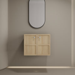 24" Wall-Mounted Bathroom Vanity, 2-Soft Closing Door, Oak, Plywood (Excluding Sink)