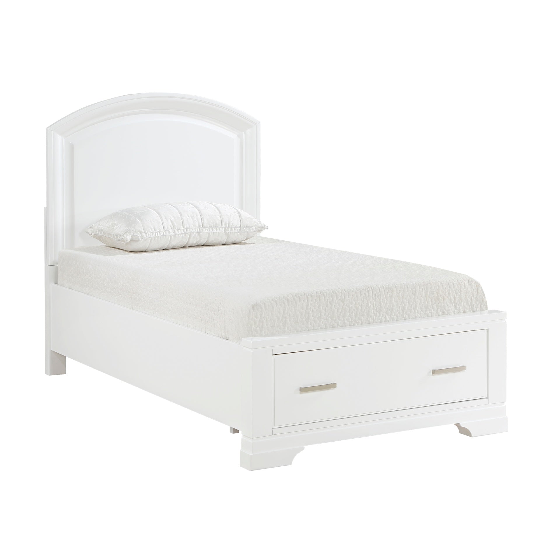 Modern White Finish Twin Platform Bed with Footboard Storage Transitional Bedroom Furniture 1pc