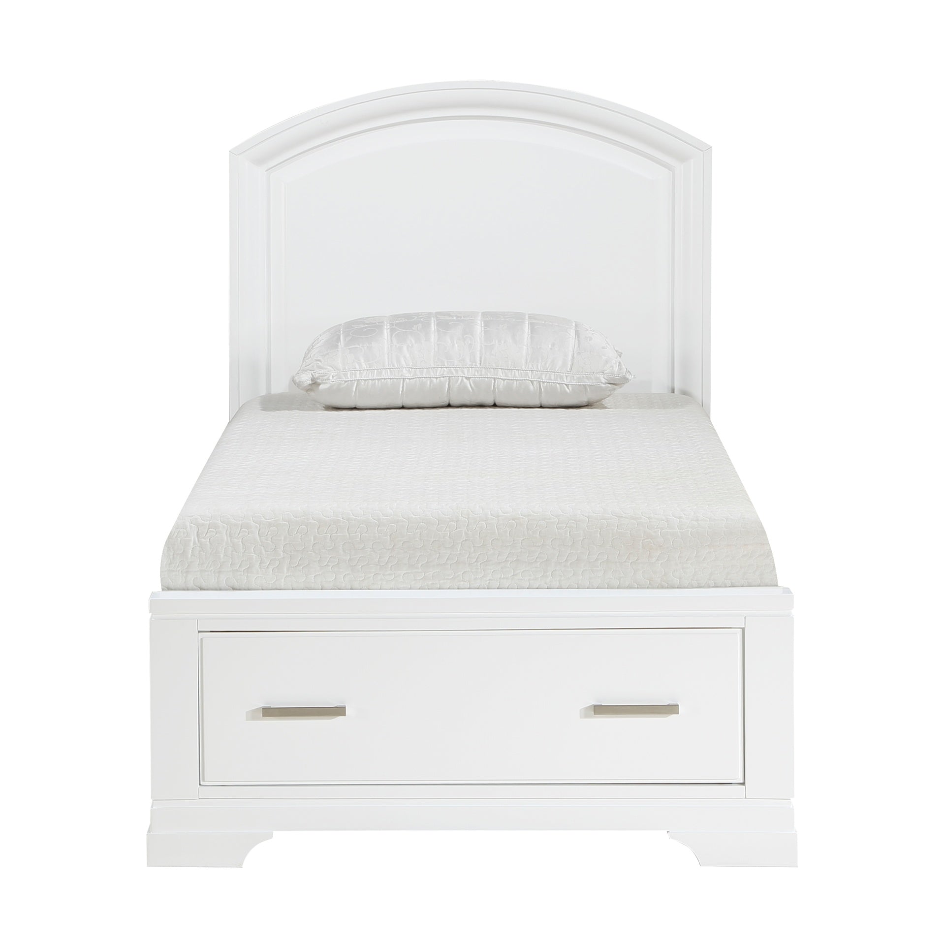Modern White Finish Twin Platform Bed with Footboard Storage Transitional Bedroom Furniture 1pc