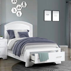 Modern White Finish Twin Platform Bed with Footboard Storage Transitional Bedroom Furniture 1pc