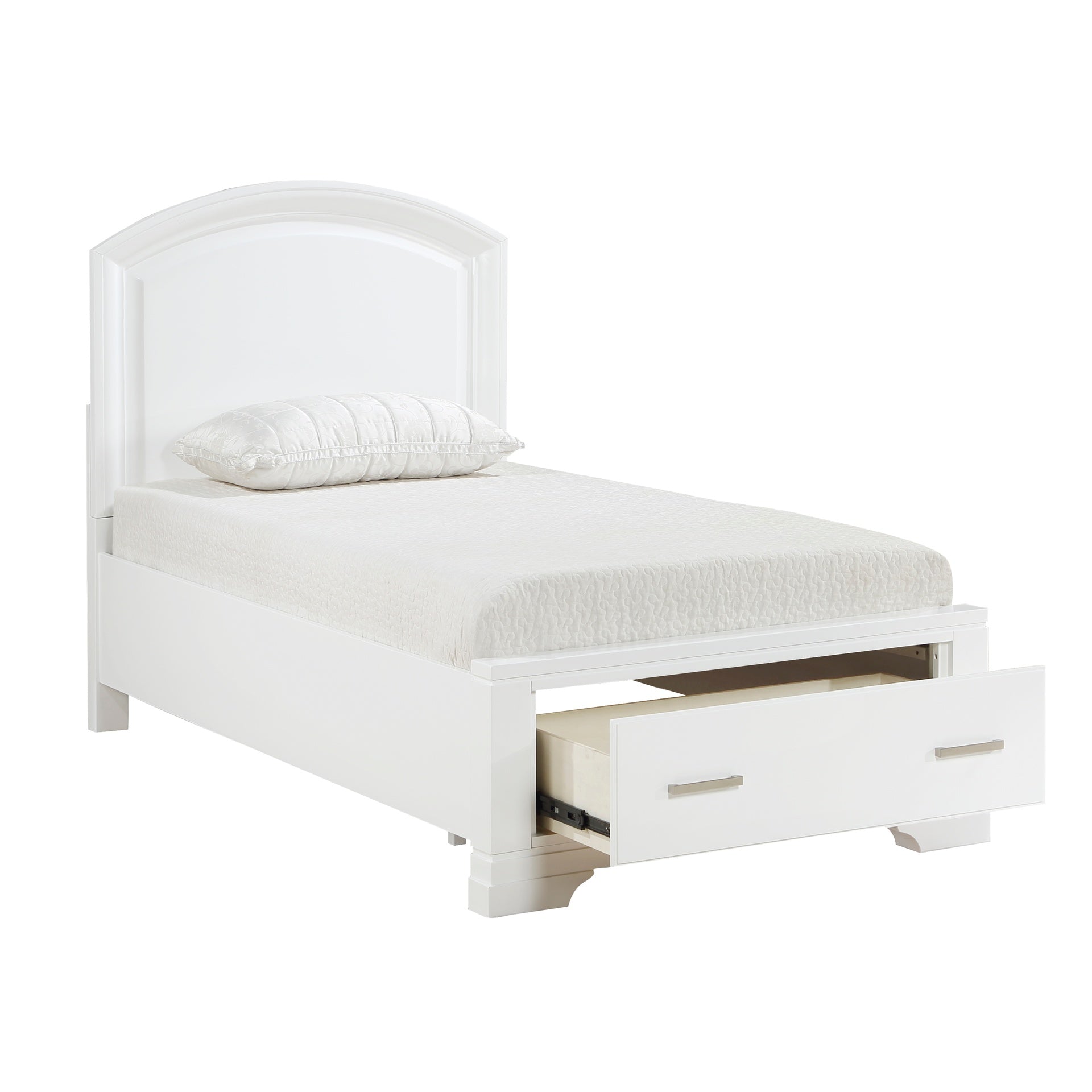 Modern White Finish Twin Platform Bed with Footboard Storage Transitional Bedroom Furniture 1pc