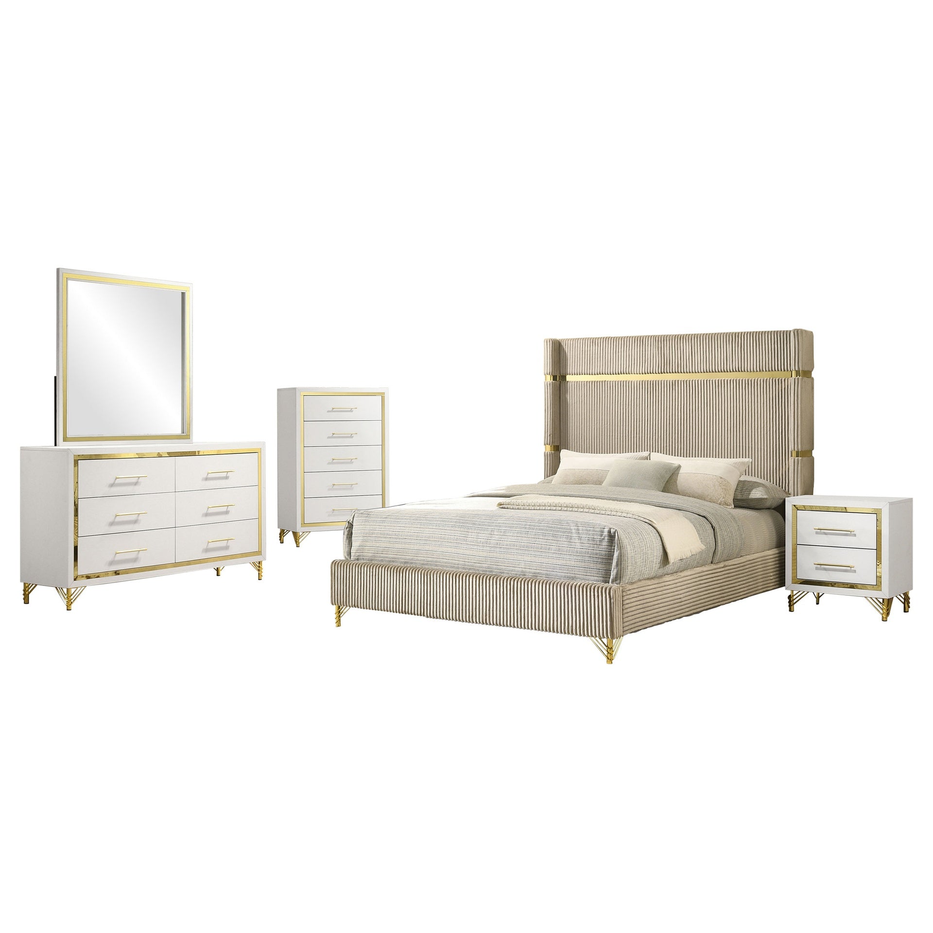 Malcolm Beige and White 5-piece Eastern King Bedroom Set