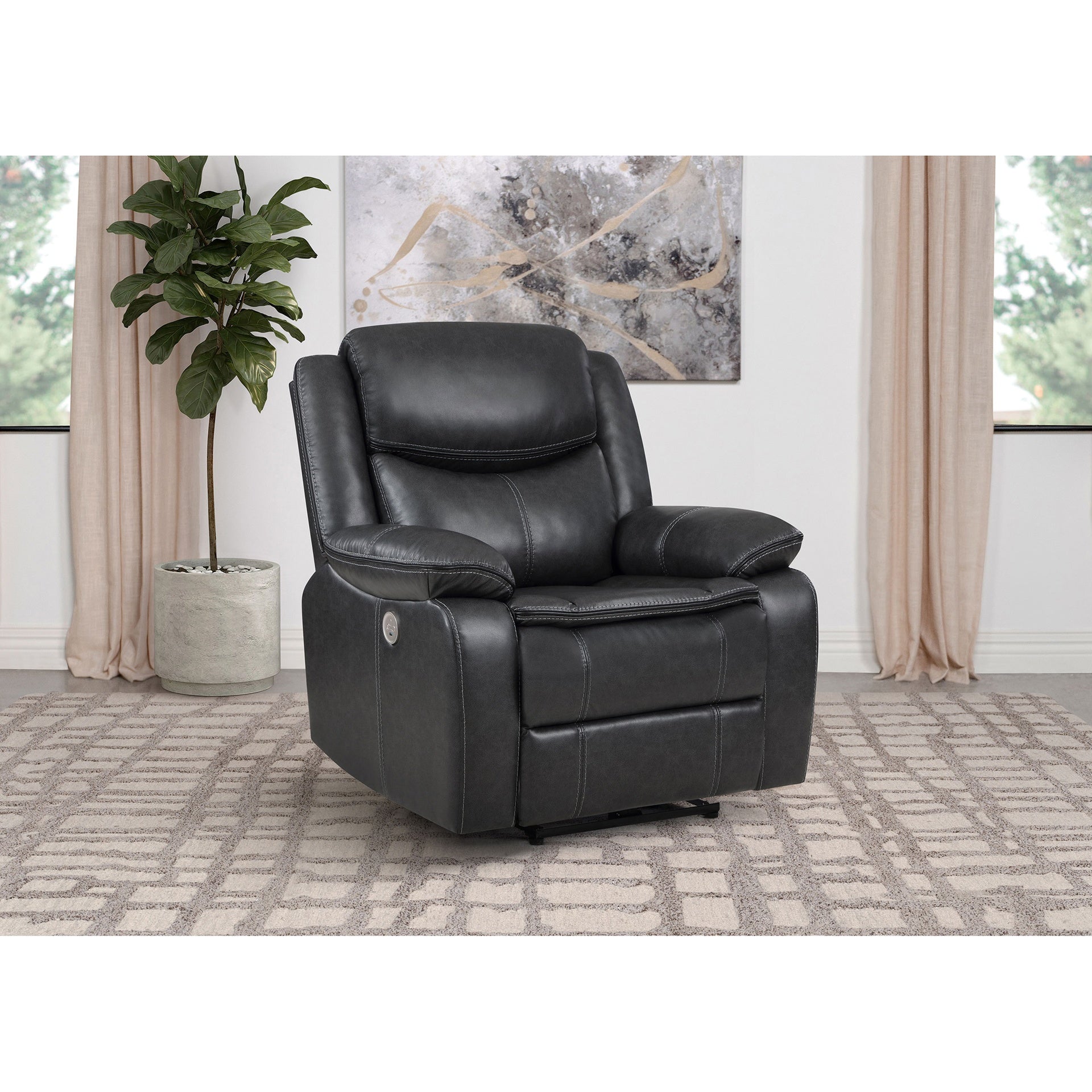 Salerno Dark Grey Upholstered Power Recliner Chair