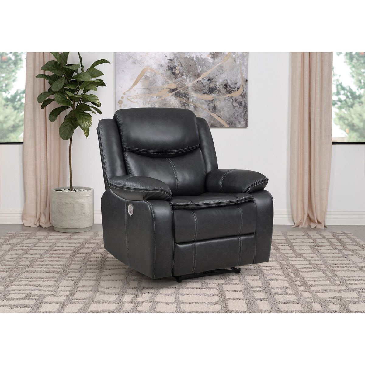Salerno Dark Grey Upholstered Power Recliner Chair