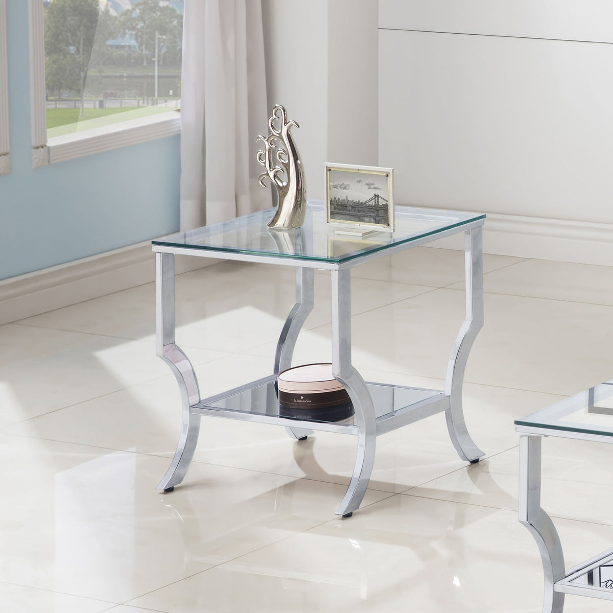 Porch & Den Chrome Glass Square Top End Table